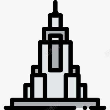 帝国大厦地标古迹10座线条色彩图标图标