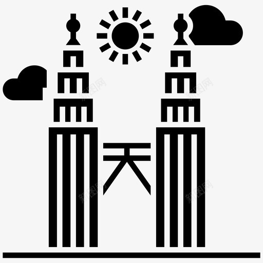 双子塔建筑吉隆坡图标svg_新图网 https://ixintu.com 双子塔 吉隆坡 建筑 旅游符号矢量图标 马来西亚国家石油公司双子塔 马来西亚地标
