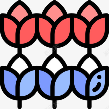郁金香荷兰4线形颜色图标图标