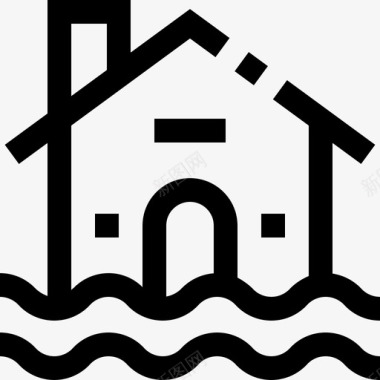 洪水建筑物和房地产线性图标图标