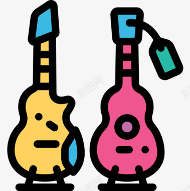 吉他音乐商店17线性颜色图标图标