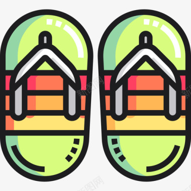 凉鞋热带10线性颜色图标图标
