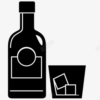 威士忌杯瓶子波旁威士忌图标图标