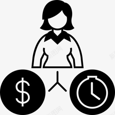 金钱与时间商业女性图标图标
