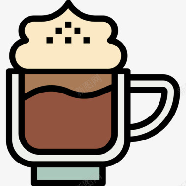 卡布奇诺咖啡店63线性颜色图标图标
