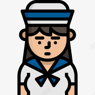 水手职业女性化身4线性颜色图标图标