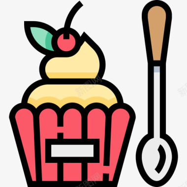 纸杯蛋糕快餐34线性颜色图标图标