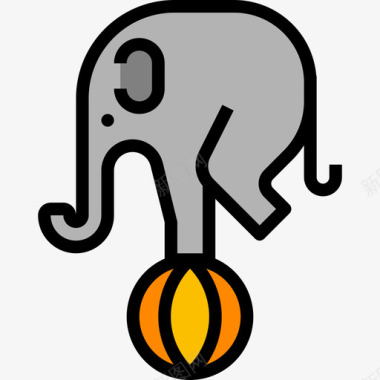 大象马戏团和游乐园线性颜色图标图标