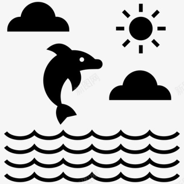 海景海滩海豚图标图标