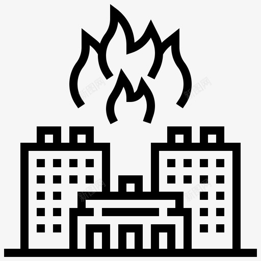 破坏建筑城市图标svg_新图网 https://ixintu.com 城市 建筑 核线 火灾 火焰 破坏