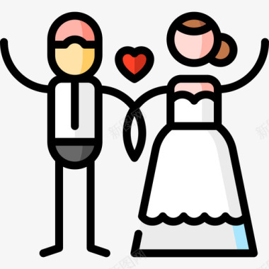 新婚夫妇家庭生活17线性色彩图标图标