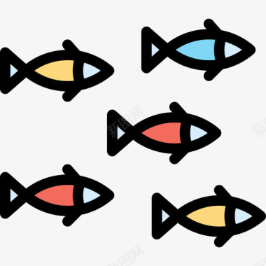 鱼类海洋生物22种线形颜色图标图标