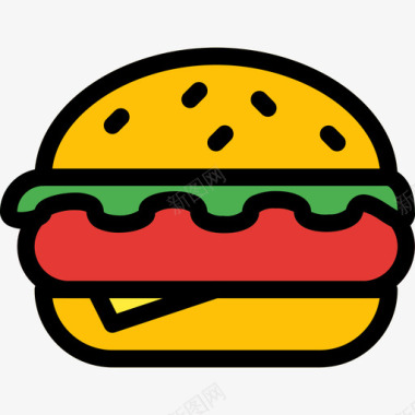 汉堡食品90原色图标图标
