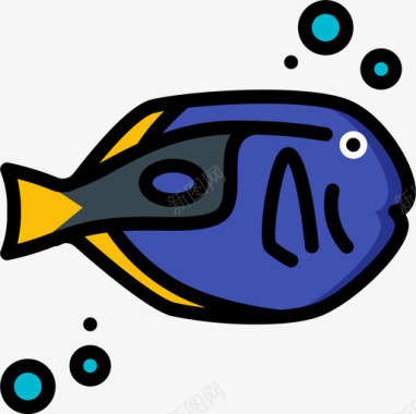 军医鱼海洋生物28线性颜色图标图标