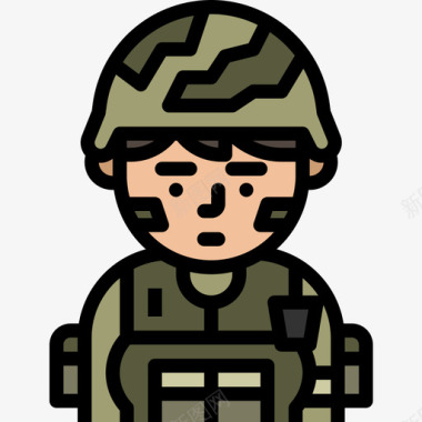 士兵职业女性化身4线性颜色图标图标