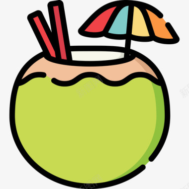 椰子夏季派对11线性颜色图标图标