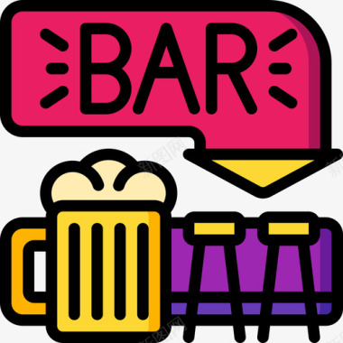 酒吧城市生活5线性颜色图标图标