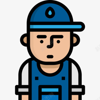 水管工职业人化身3线性颜色图标图标