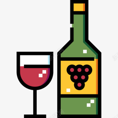 葡萄酒秋天42线性颜色图标图标