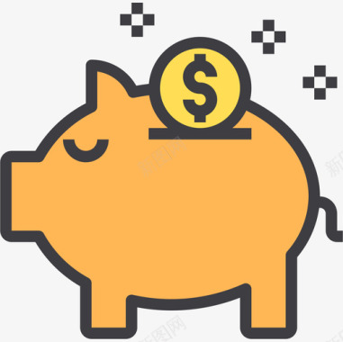 小猪银行银行和金融22线颜色图标图标