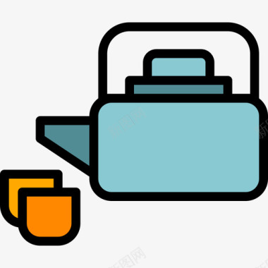 茶壶酒店和水疗3线性颜色图标图标
