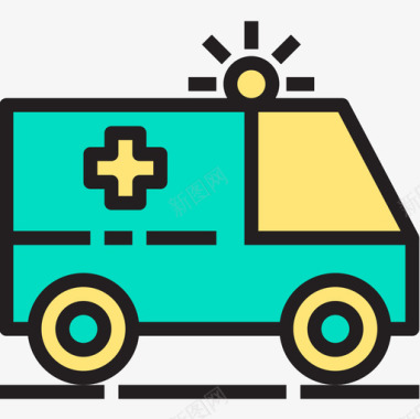 救护车医疗保健9线性颜色图标图标