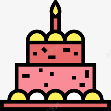 生日蛋糕18岁生日派对线性颜色图标图标