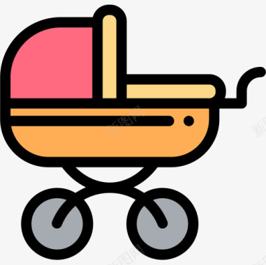婴儿车家庭生活21线性颜色图标图标