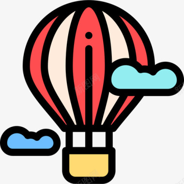 热气球户外活动14线颜色图标图标