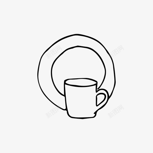 杯子和盘子厨房素描图标svg_新图网 https://ixintu.com 厨房 厨房用具 杯子和盘子 素描