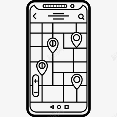 智能手机地图图钉目的地查找图标图标