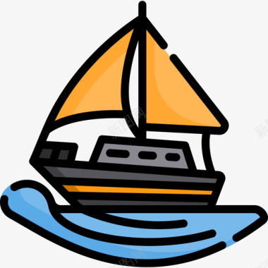 帆船夏季11线性颜色图标图标