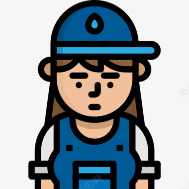 水管工职业女性化身4线性颜色图标图标