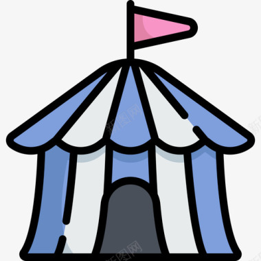 马戏团帐篷游乐园8线性颜色图标图标