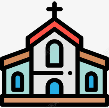 教堂在村庄12线性颜色图标图标