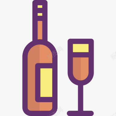 葡萄酒134号酒店线性颜色图标图标