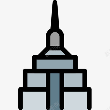 帝国大厦18个地方线性颜色图标图标