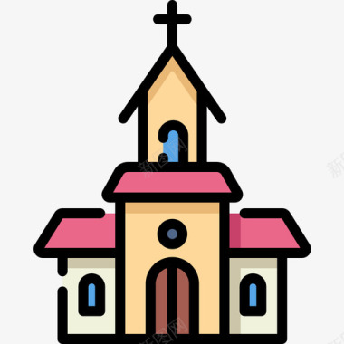 教堂建筑20线条色彩图标图标