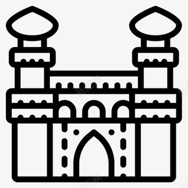 清真寺地标和纪念碑直线型图标图标