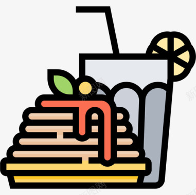 绉纱53号餐厅线性颜色图标图标