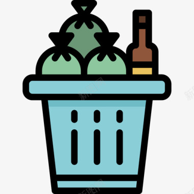 垃圾桶清洁28线性颜色图标图标