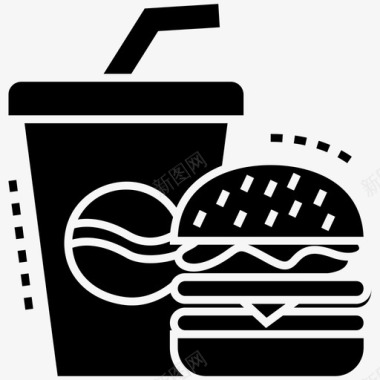 汉堡和饮料快餐汉堡包和苏打水图标图标