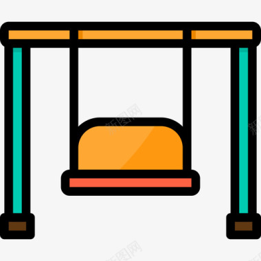 秋千游乐场9线性颜色图标图标