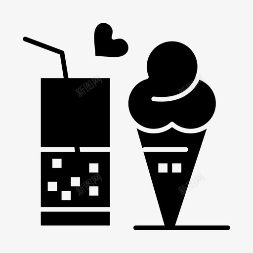 果汁和冰淇淋蛋卷食物图标svg_新图网 https://ixintu.com 冰淇淋 情人节免费矢量图标 果汁和冰淇淋 玻璃杯 蛋卷 食物