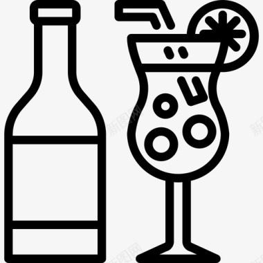 鸡尾酒食品和饮料5线性图标图标