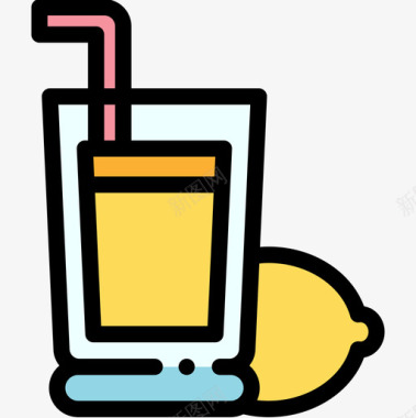 柠檬水纯素食品原色图标图标