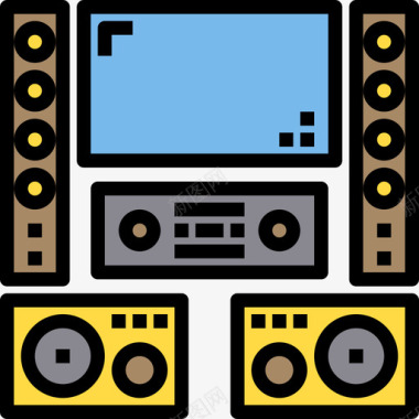 家庭影院家用电器13线性颜色图标图标