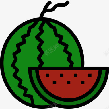 西瓜水果和蔬菜2线颜色图标图标
