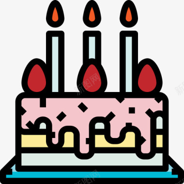生日蛋糕面包店76线性颜色图标图标