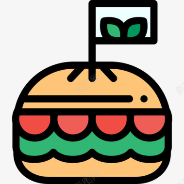 汉堡纯素食品原色图标图标